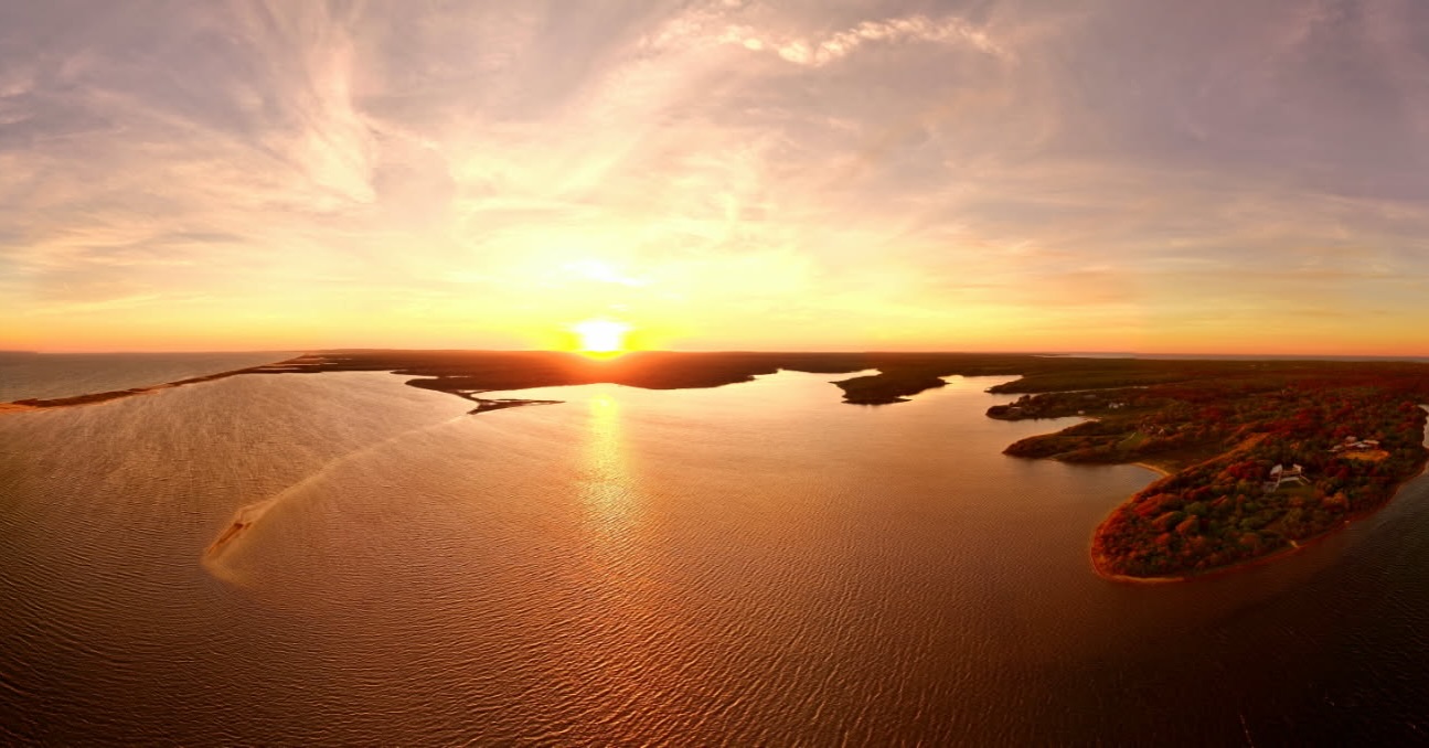 Sunset 🌅 over Edgartown Great Pond. This gorgeous sky high view is courtesy of @sully7777777777 📸. We hope you are savoring all the beauty of August and finding some quiet moments on the 🌊 water . It looks like we are in for another perfect summer night.