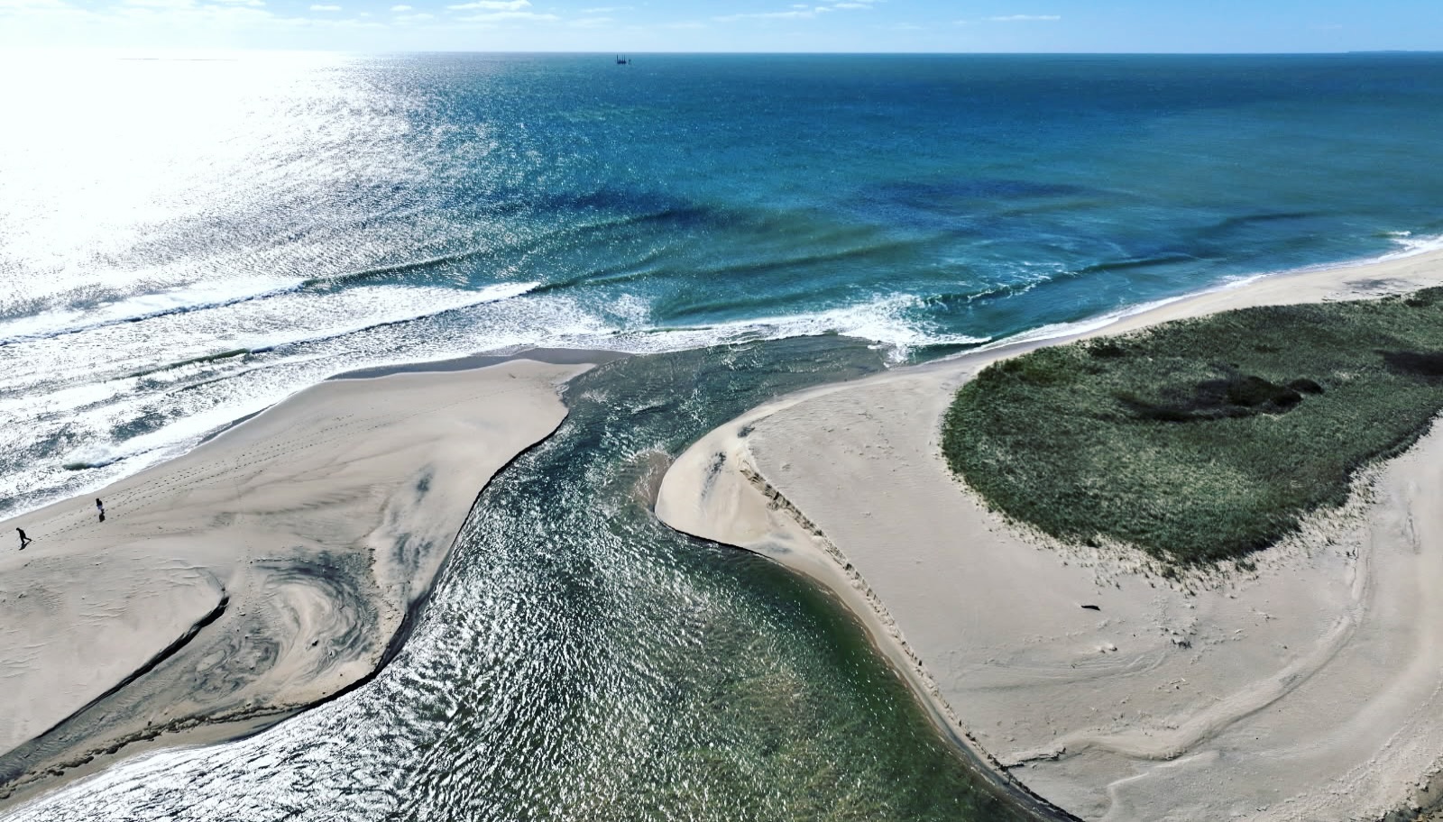 Edgartown Great Pond is still open and 🌊tidal. What a cut and way to go into the offseason! Salinity 🧂is up pond-wide. This was an excellent cut for our nutrient modeling work with @mblwoodshole @umces_hpl @lloret_javi @mkhayn . Photos and details still to come. For now, some beauty and good news to start the weekend. #marthasvineyard #beach #ocean #water #drone 📸 courtesy of @sully7777777777
